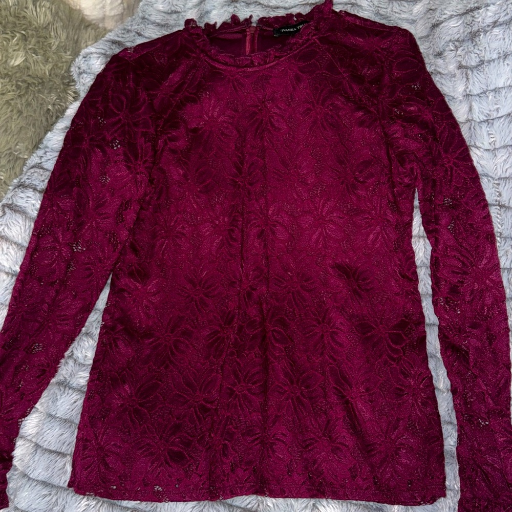 Lace long sleeve wine ivanka trump top